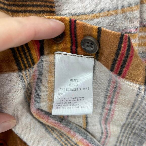 Woolrich Flannel Orange Sunset Bark Blanket Stripe Button Up LS Shirt Style 6579 - Picture 7 of 8